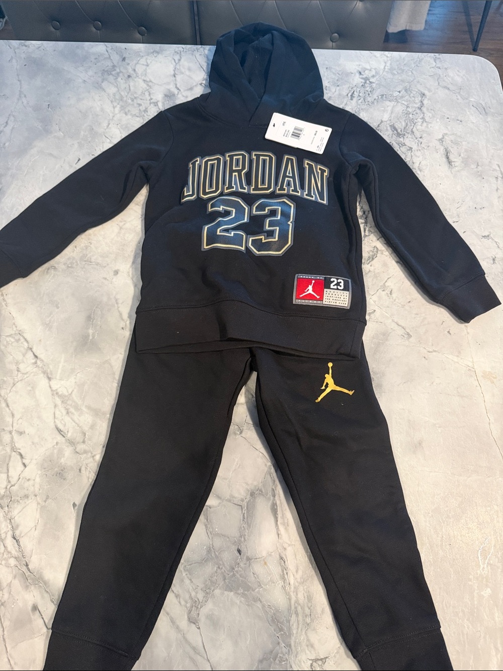 Jordan Kids Black Hoodie & Joggers Set with Gold Jumpman